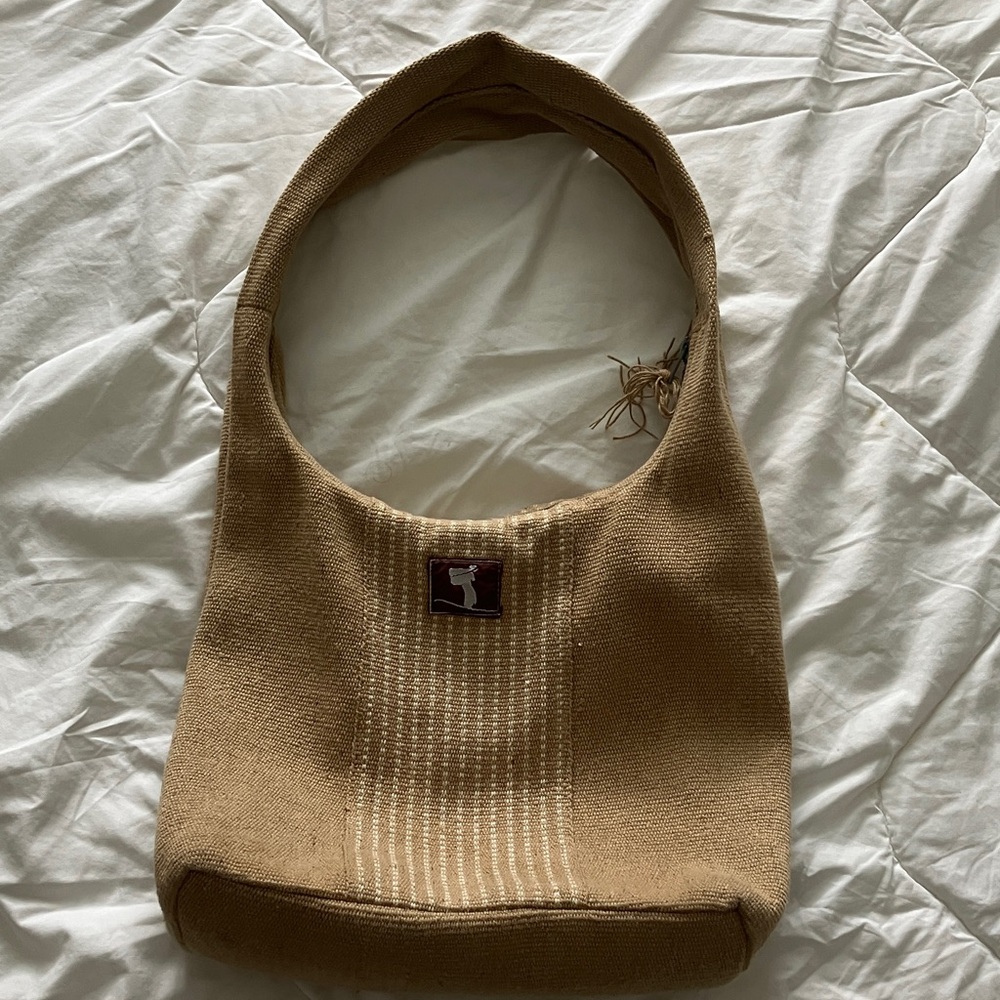 Tan woven 100% cotton shoulder bag. 🇨🇦 Canadian Company.